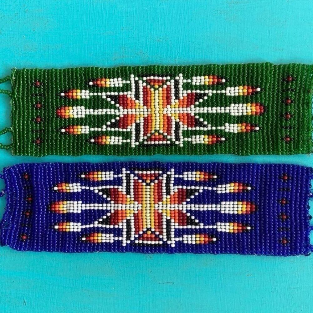 Set of 2 Beaded Cuff Woven Bracelets